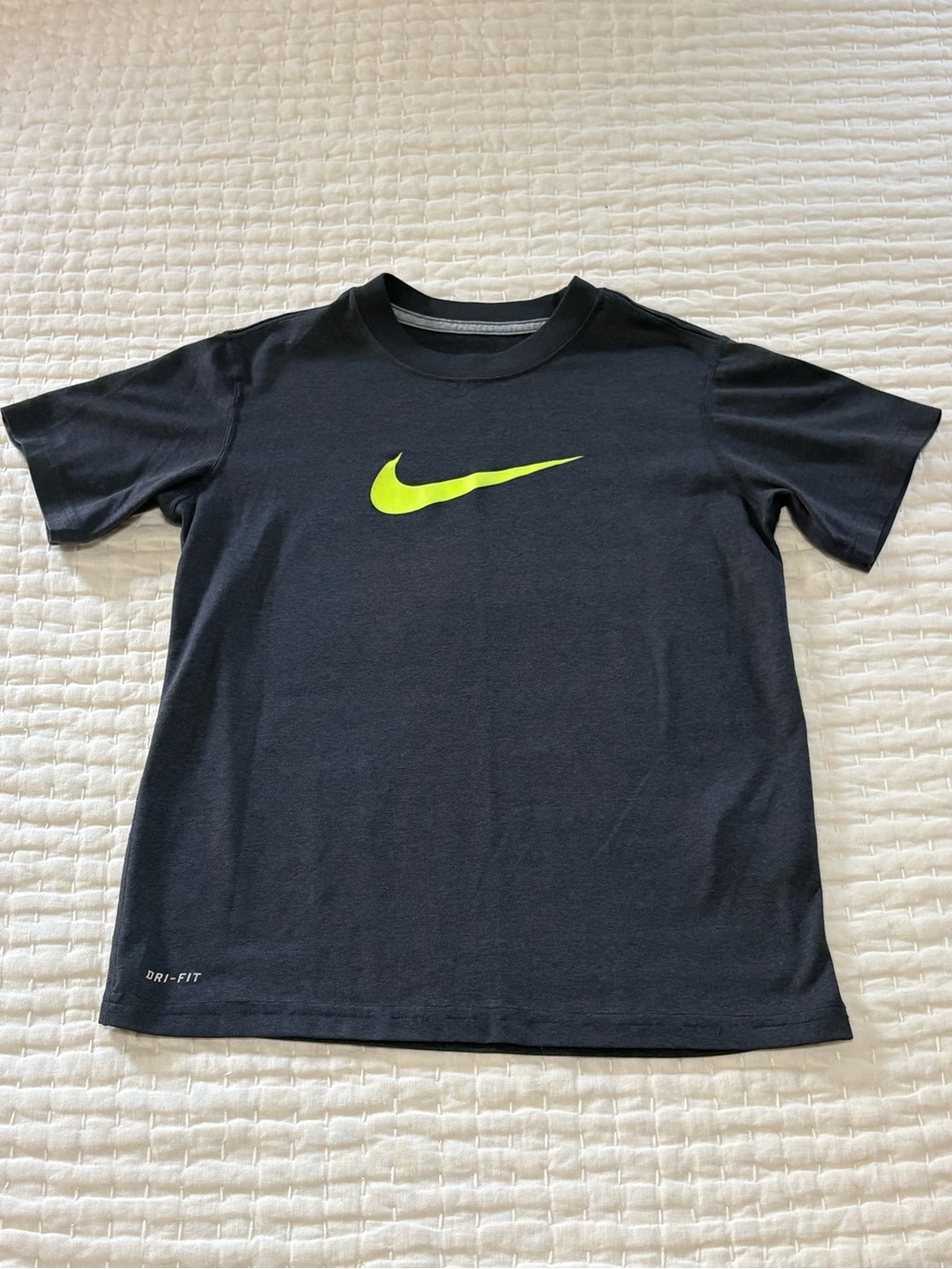 Boys Nike Black Short Sleeve Tee with Neon Yellow Swoosh